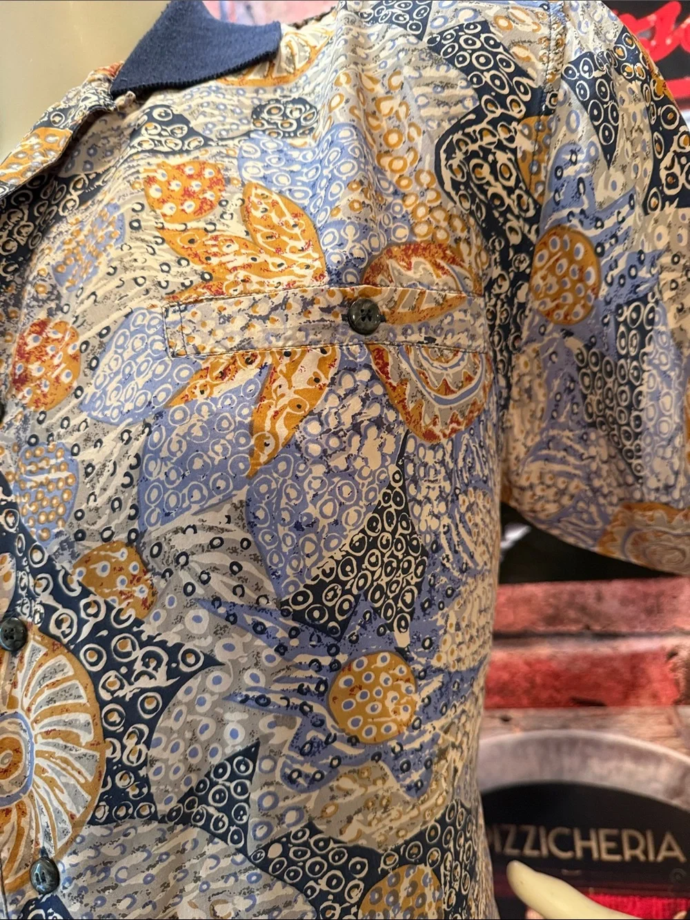 SUMMA Silk Shirt in Navy and Gold Paisley Print